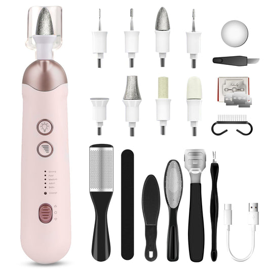 Professional Manicure Pedicure Kit 18 in 1 Electric Nail File Set Cordless Electric Nail Drill Machine 5 Speeds Nail Grinder for Human Women Baby