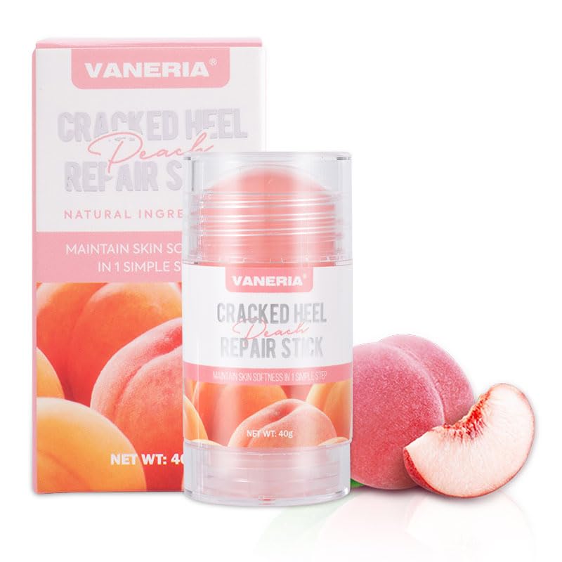 VANERIA Cracked Heel Repair StickHeel Balm for Dry Cracked Feet Treatment with Shea Butter & Coconut OilDeeply Moisturize & Soften FeetExfoliates Dead Skin 40g(Peach Scent)
