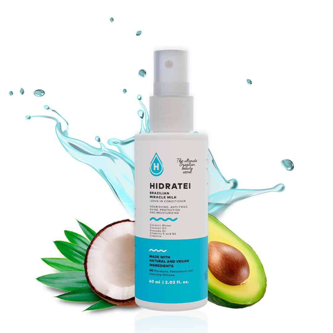 Hidratei Brazilian Healthy Leave In Conditioner Anti-Frizz Spray | Vegan Hair Treatment for All Hair Types | 24+ Hour Protection from UV Heat & Frizz | Reduces Breakage 2.03 Oz