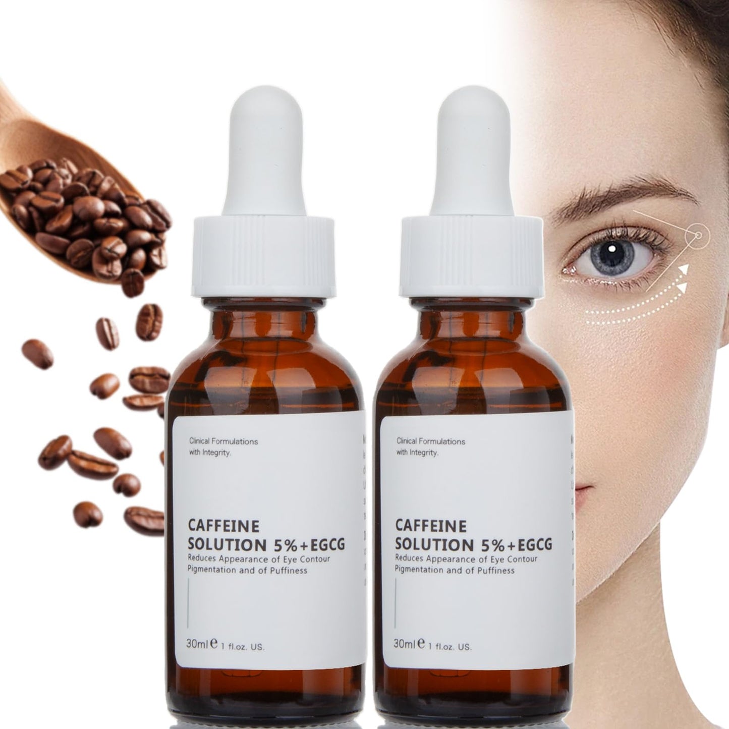 MIZEEYE Caffeine Solution 5% + EGCG For Dark Circles & Puffiness 2 PCS Anti Aging Caffeine Under Eye Serum For Eye Bags Fine Lines Moisturizing Caffeine Solution.