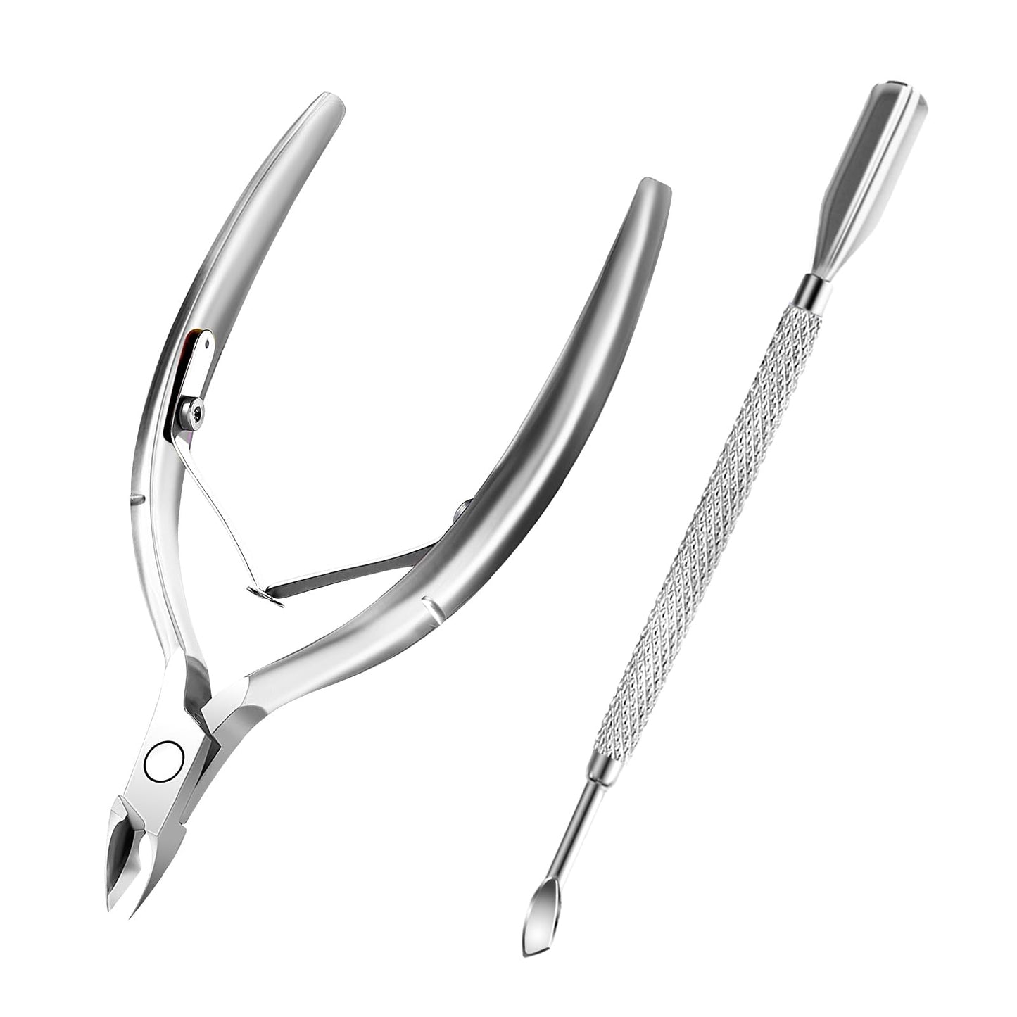 Cuticle Trimmer with Cuticle Pusher and Scissors Cuticle Remover Professional Durable Pedicure Manicure Tools Stainless Steel Cuticle Nipper Cutter Clipper (Silver Pusher)