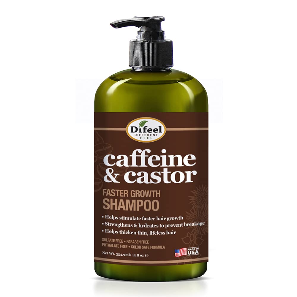 Difeel Caffeine & Castor Faster Growth Shampoo 12 oz. Made with Castor Oil for Hair Growth Sulfate Free Shampoo