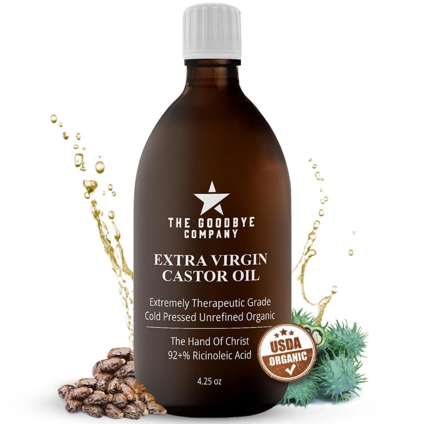 The Goodbye Company Extra Virgin Castor Oil - 4.25oz - 100% Pure Castor Oil Cold Pressed Unrefined Hexane-Free - For Healthy Natural Skin Hair Growth and Eyelashes (120ml)