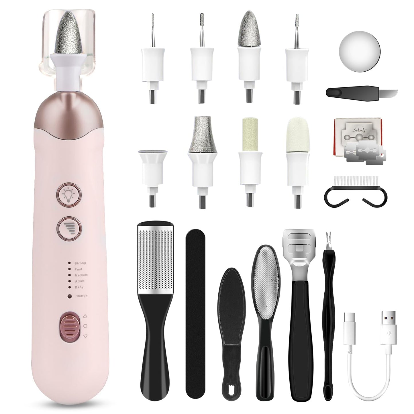 Professional Manicure Pedicure Kit 18 in 1 Electric Nail File Set Cordless Electric Nail Drill Machine 5 Speeds Nail Grinder for Human Women Baby