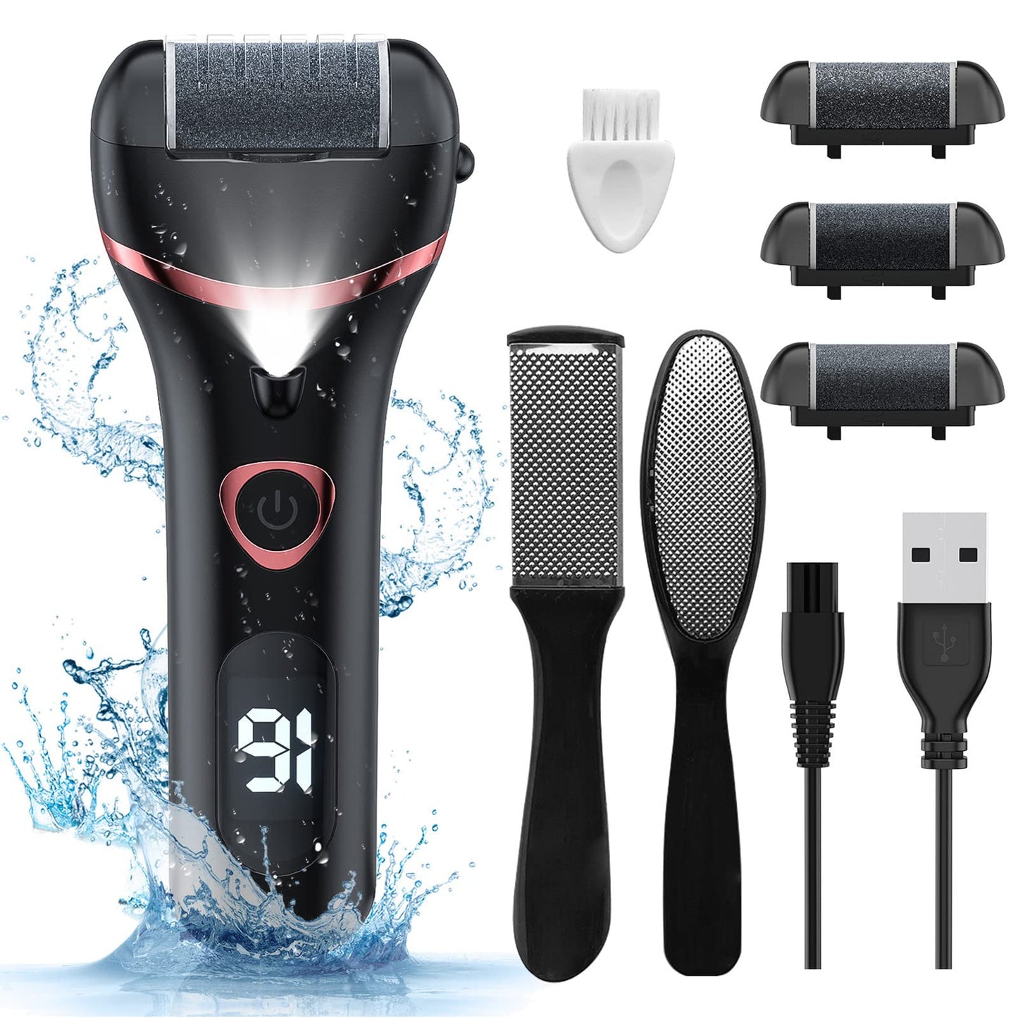 Electric Foot Callus Remover Rechargeable Portable Electronic Foot File Pedicure Kits Waterproof Foot Scrubber File Professional Pedicure Tools Foot Care for Dead Skin Ideal Gift 3 Rollers