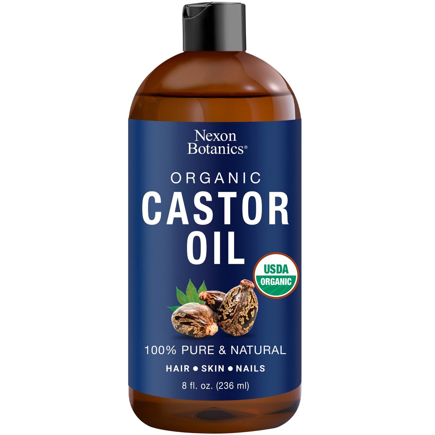 Organic Castor Oil for Hair Growth 8 fl oz - Cold Pressed Unrefined Castor Oil for Skin Hair Eyelashes Eyebrows and Body - Aceite De Ricino Organico