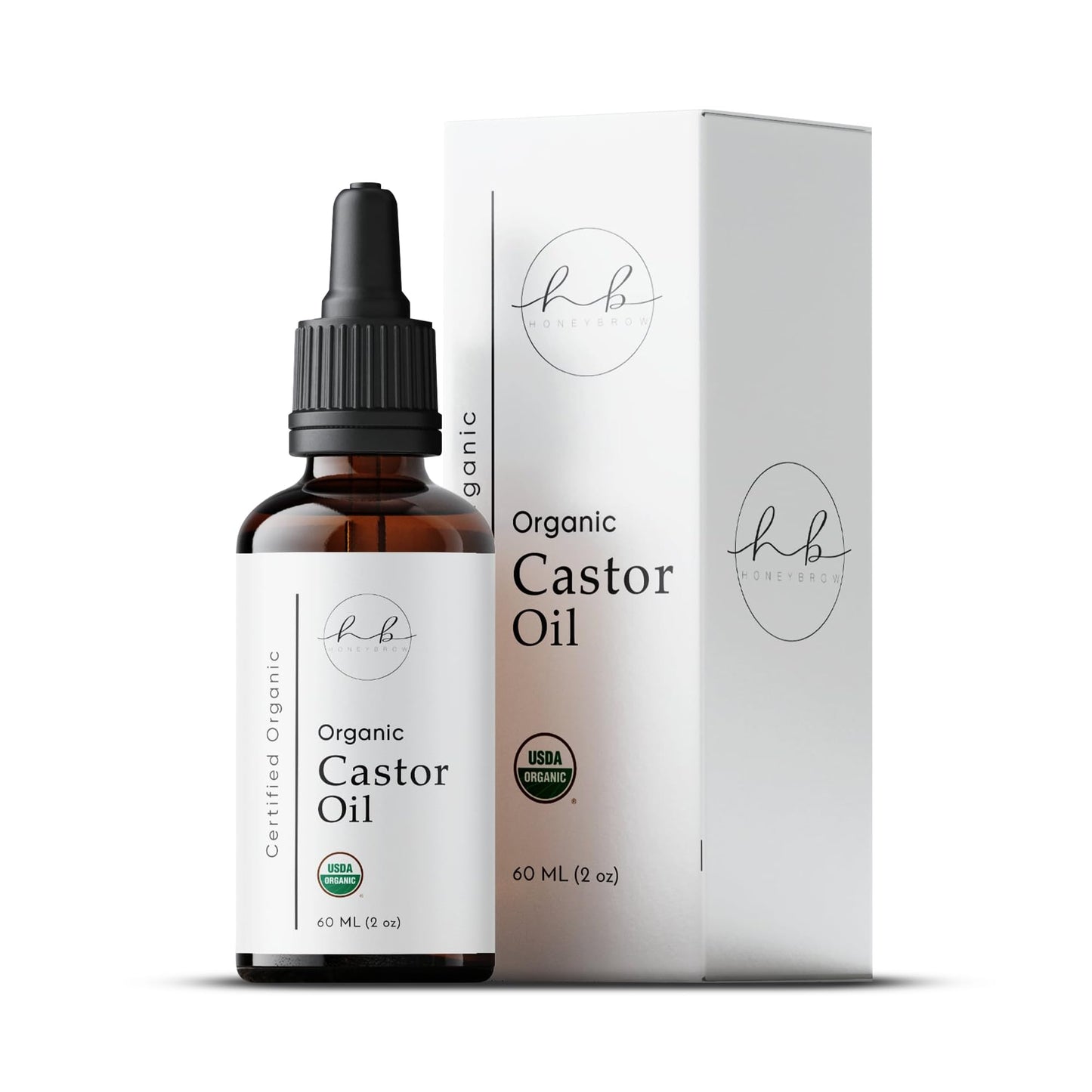 Honeybrow Organic Castor Oil - Castor Oil for Eyelashes Eyebrows - Pure Hair Oil Rich in Ricinoleic Acid Antioxidants - Nourishing Scalp Serum Combats Dandruff - Supports Skin Health - 2 Oz