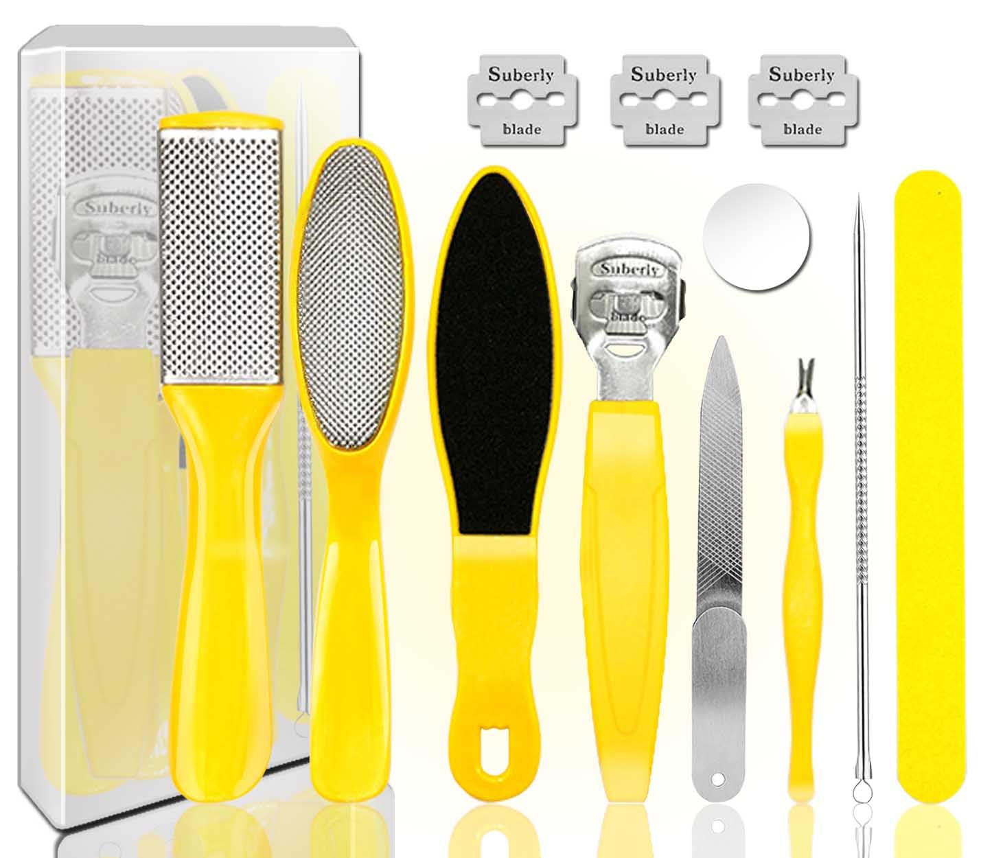 10pcs Professional Pedicure Kit Foot rasp Foot File and Callus Remover Can be Used on Both Wet and Dry feet Foot Rasp Foot Dead Skin Remover for Home & Salon Care (Yellow)