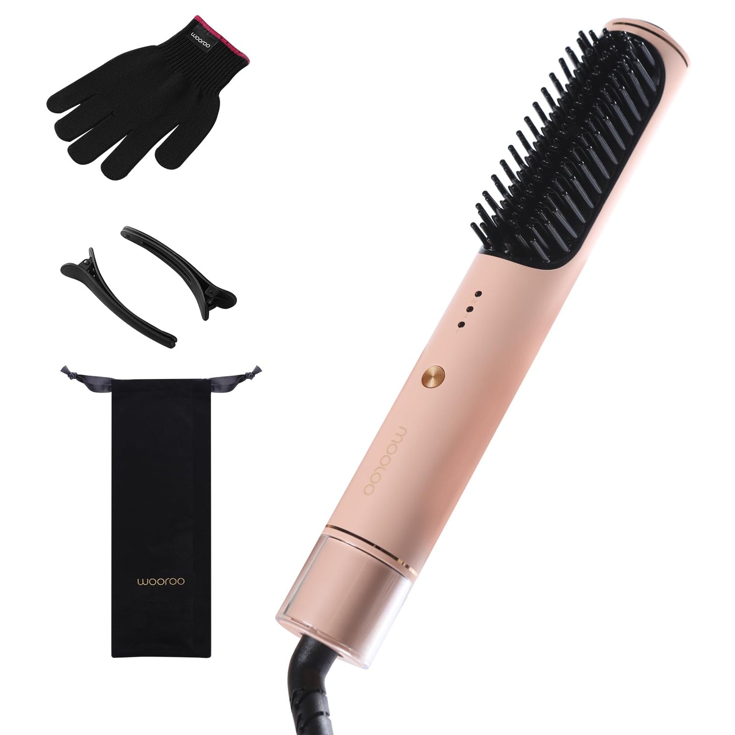 Wooroo Hair Straightener Brush Ionic Hair Straightening Brush Flat Iron for Women Anti-Scald and Anti-Frizz Ceramic Straightening Comb Fast Heating for Professional Salon at Home (Pink)