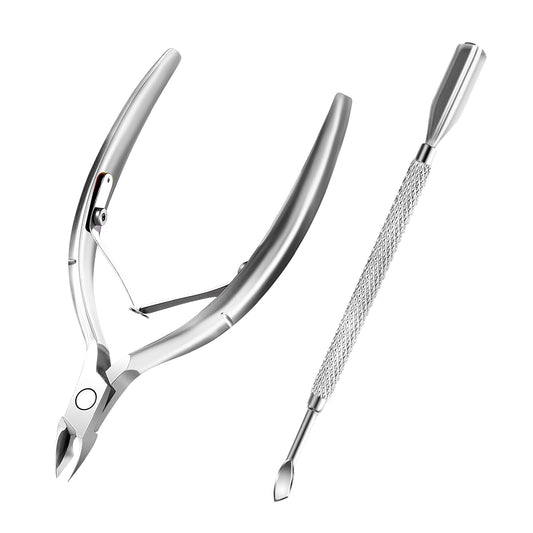 Cuticle Trimmer with Cuticle Pusher and Scissors Cuticle Remover Professional Durable Pedicure Manicure Tools Stainless Steel Cuticle Nipper Cutter Clipper (Silver Pusher)